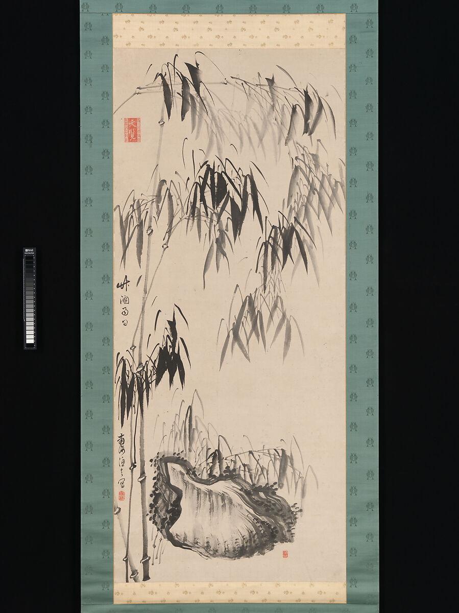 Window onto Bamboo on a Rainy Day, Gion Nankai (Japanese, 1677–1751), Hanging scroll; ink on paper, Japan 