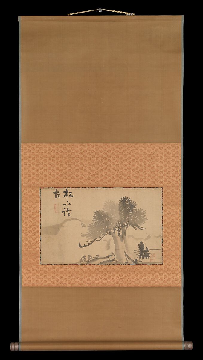 Pine Tree and Calligraphy, Ike no Taiga (Japanese, 1723–1776), Album leaves mounted as hanging scrolls; ink on paper, Japan