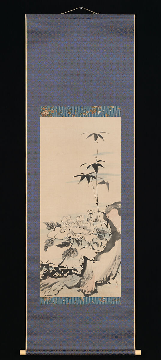 Peony and Bamboo, Ike (Tokuyama) Gyokuran (Japanese, 1728–1784), Hanging scroll; ink and color on paper, Japan