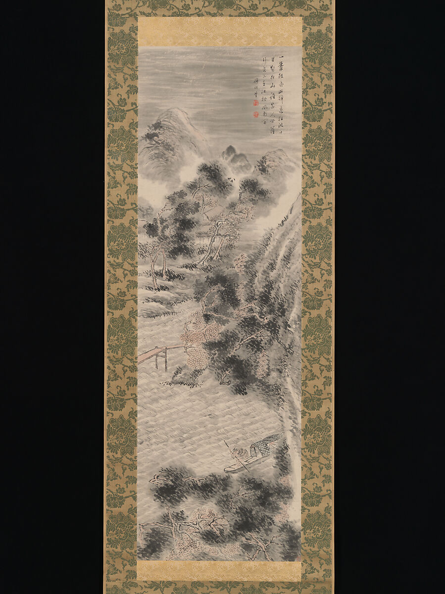 Rainstorm over a River Village, Tanomura Chikuden (Japanese, 1777–1835), Hanging scroll; ink and color on paper, Japan 