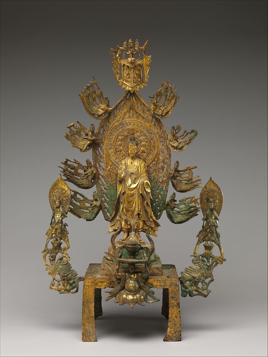 Buddha Maitreya (Mile) altarpiece, Gilt bronze, China 