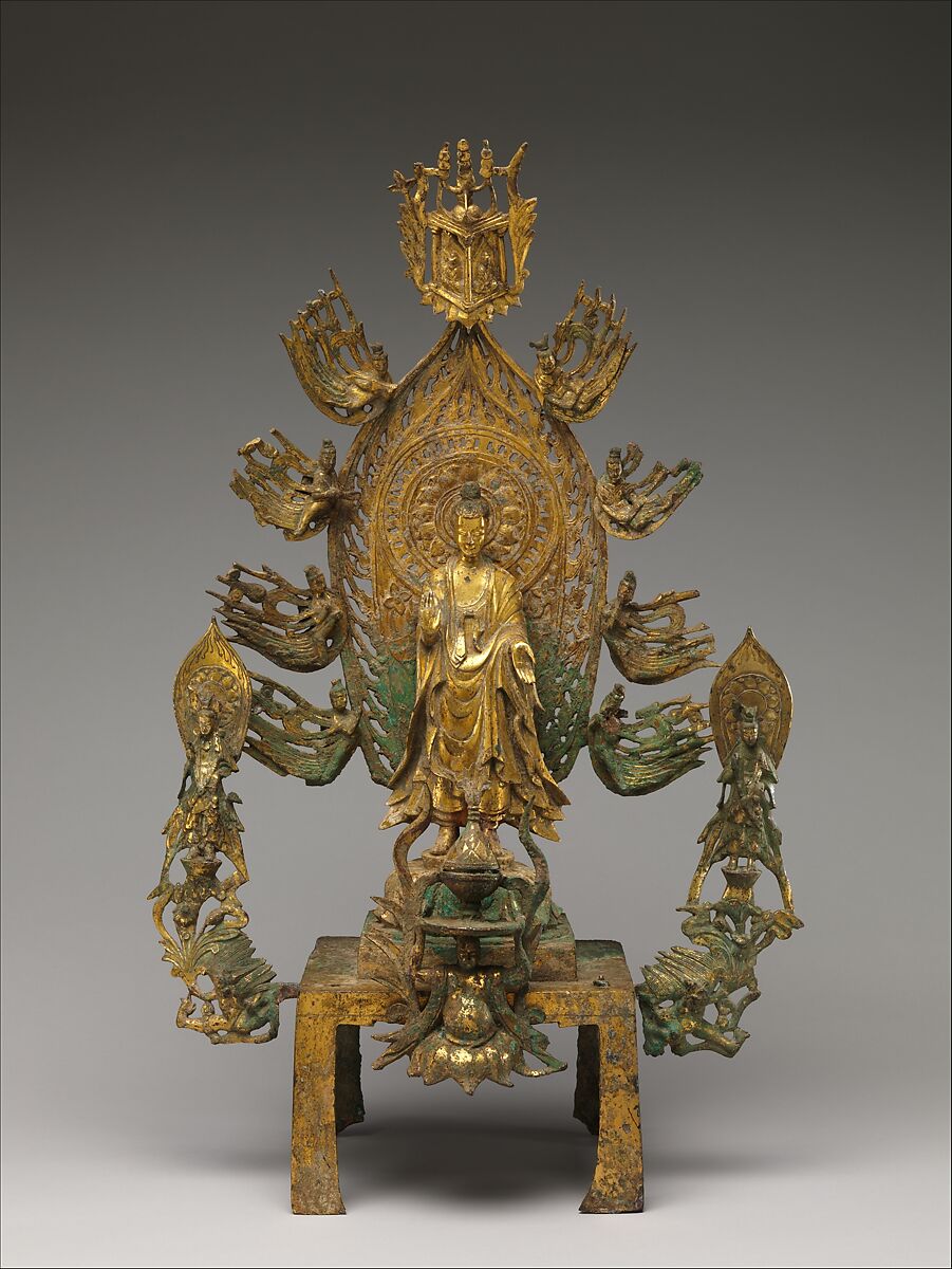 Buddha Maitreya (Mile) altarpiece, Gilt bronze, China