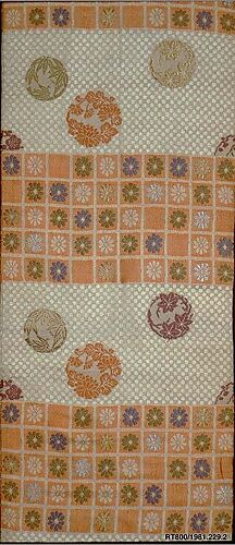 Obi with Pattern of Checks and Floral Roundels