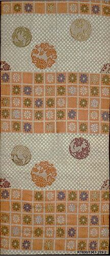 Obi with Pattern of Checks and Floral Roundels