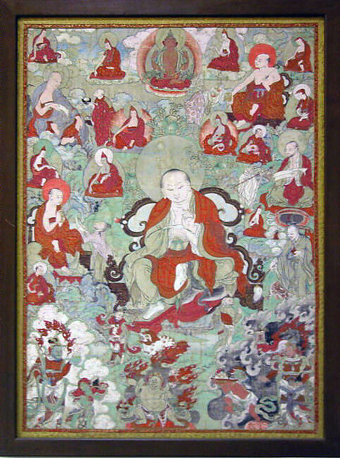 Luohan, Unidentified artist, Side panel of a triptych of framed paintings; watercolor on linen, China 