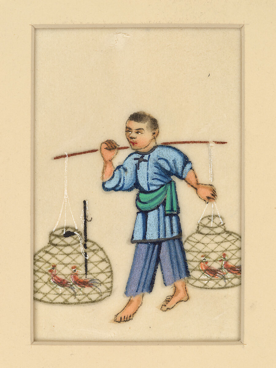 Chicken (or Bird) Vendor, Leaf; ink and color on rice paper, China