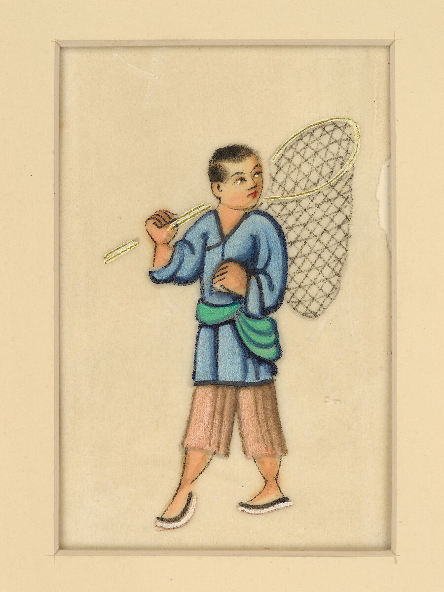 Fisherman, Leaf; color on rice paper, China