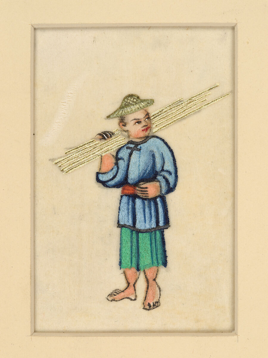 Bamboo (?) Vendor, Leaf; color on rice paper, China