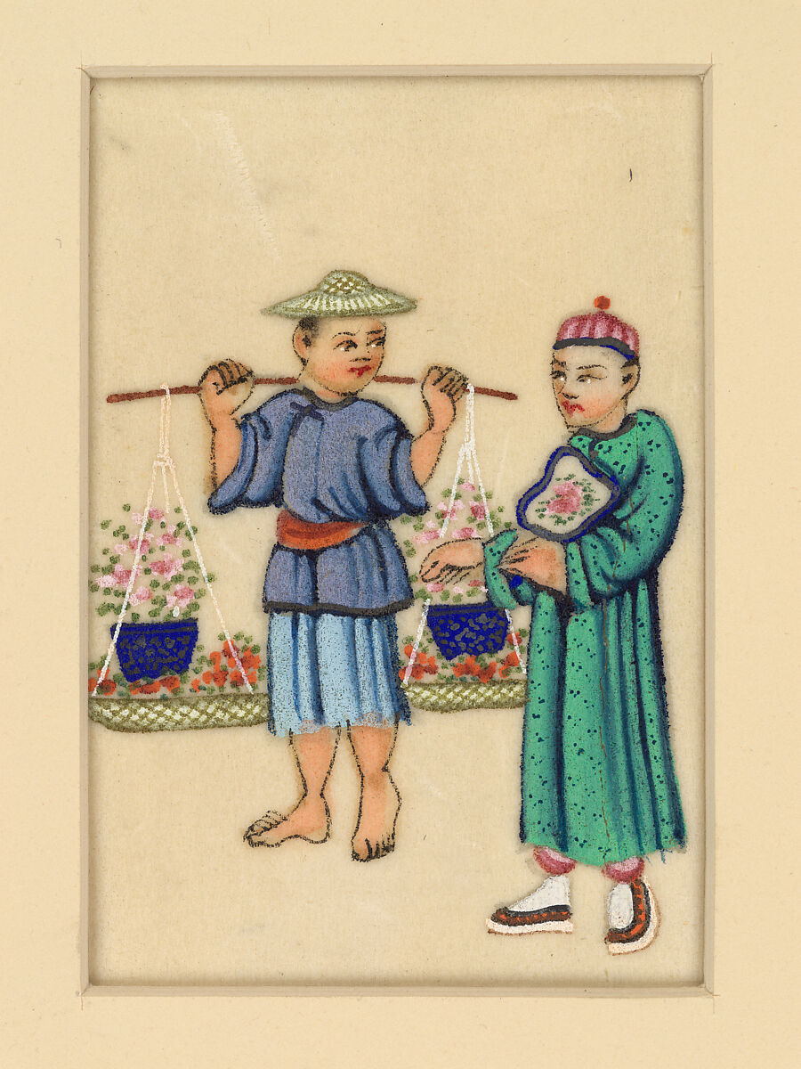 Flower Vendor, Leaf; color on rice paper, China 