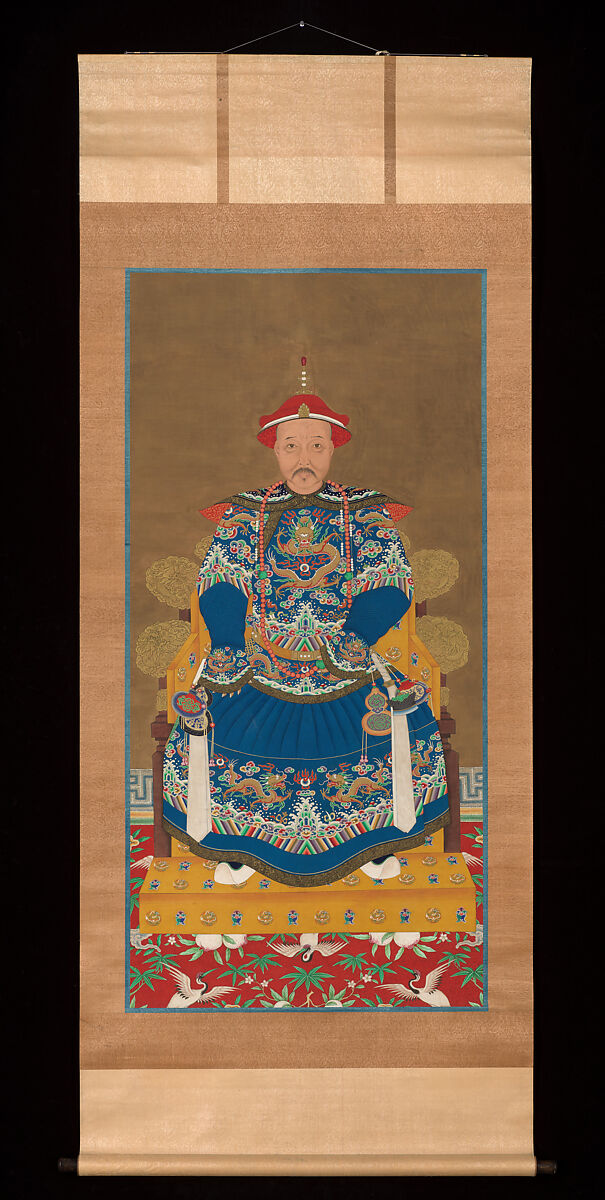 Portrait of Kangxi Emperor (1662–1722), Unidentified artist, Hanging scroll; ink, color, and gold on silk, China