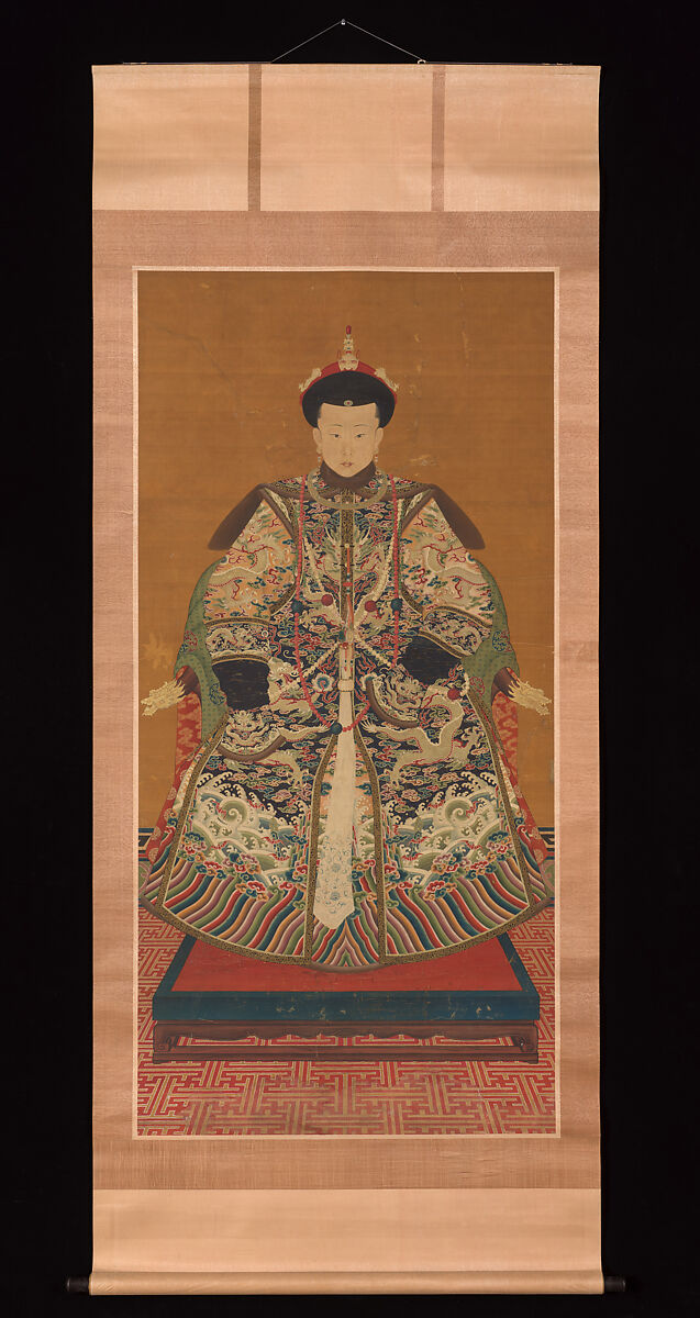 Portrait of Empress of West Palace (?) of Jiaqing (1796–1820), Unidentified artist Chinese, 19th century, Hanging scroll; ink and color on silk, China