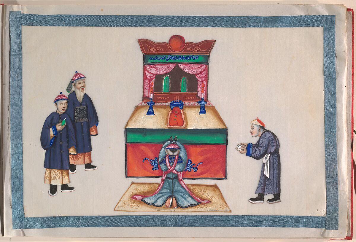 Album, Unidentified artist Chinese, Album of twelve leaves; ink and color on pith paper, bound in red damask, China