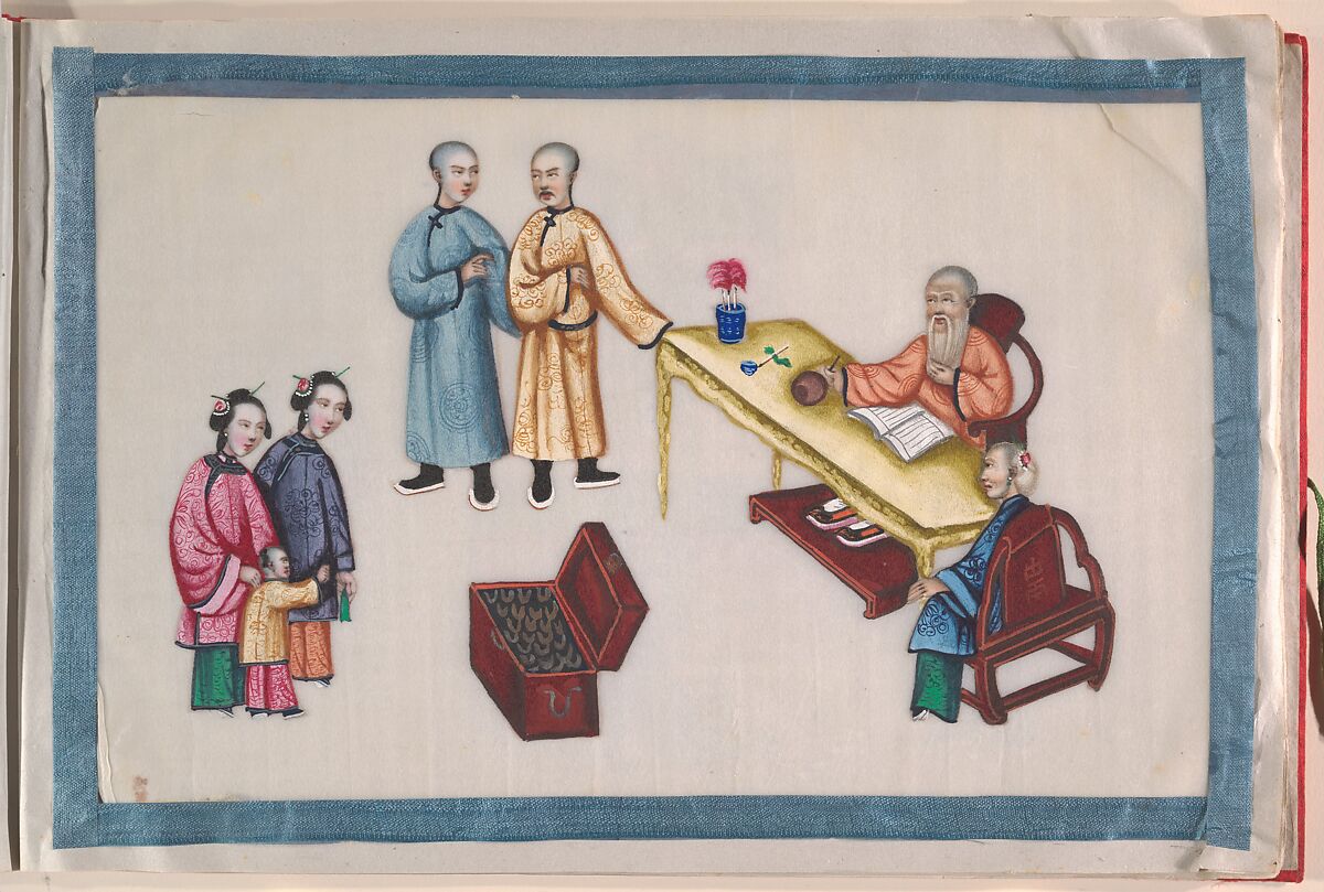 Album, Unidentified artist Chinese, Album of twelve leaves; ink and color on pith paper, bound in red damask, China