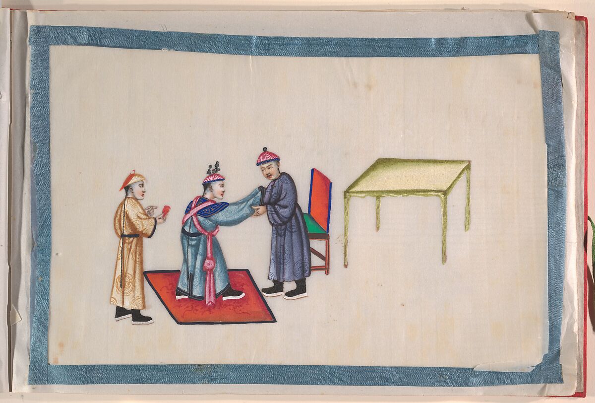 Album, Unidentified artist Chinese, Album of twelve leaves; ink and color on pith paper, bound in red damask, China