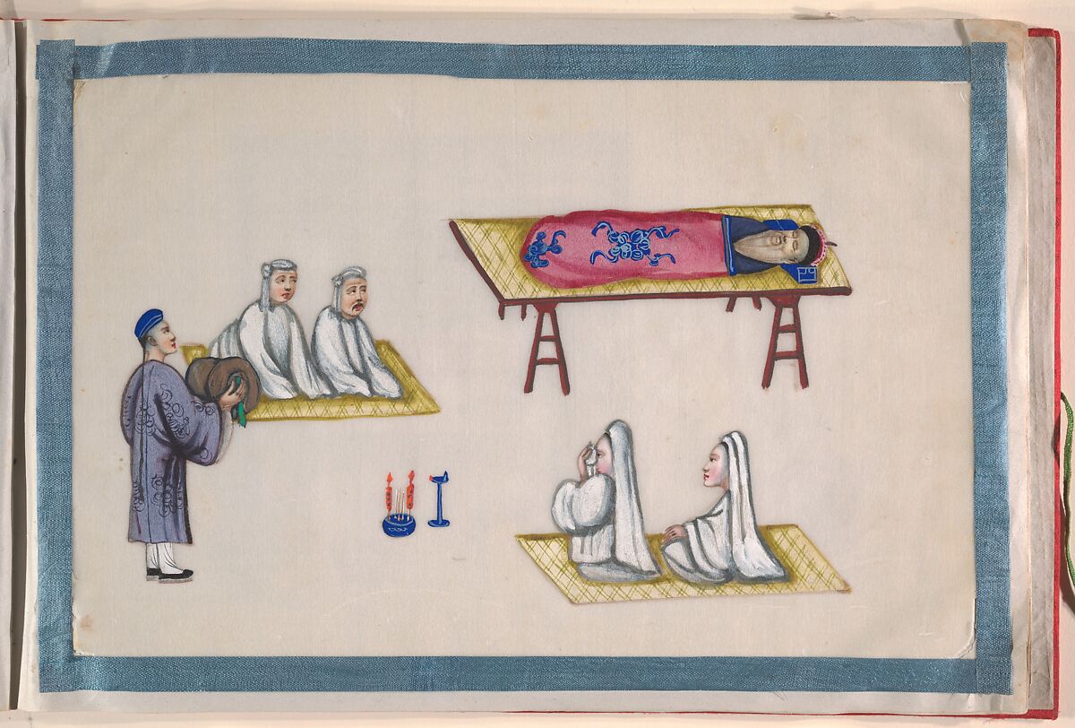 Album, Unidentified artist Chinese, Album of twelve leaves; ink and color on pith paper, bound in red damask, China