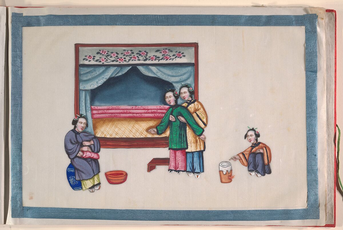 Album, Unidentified artist Chinese, Album of twelve leaves; ink and color on pith paper, bound in red damask, China