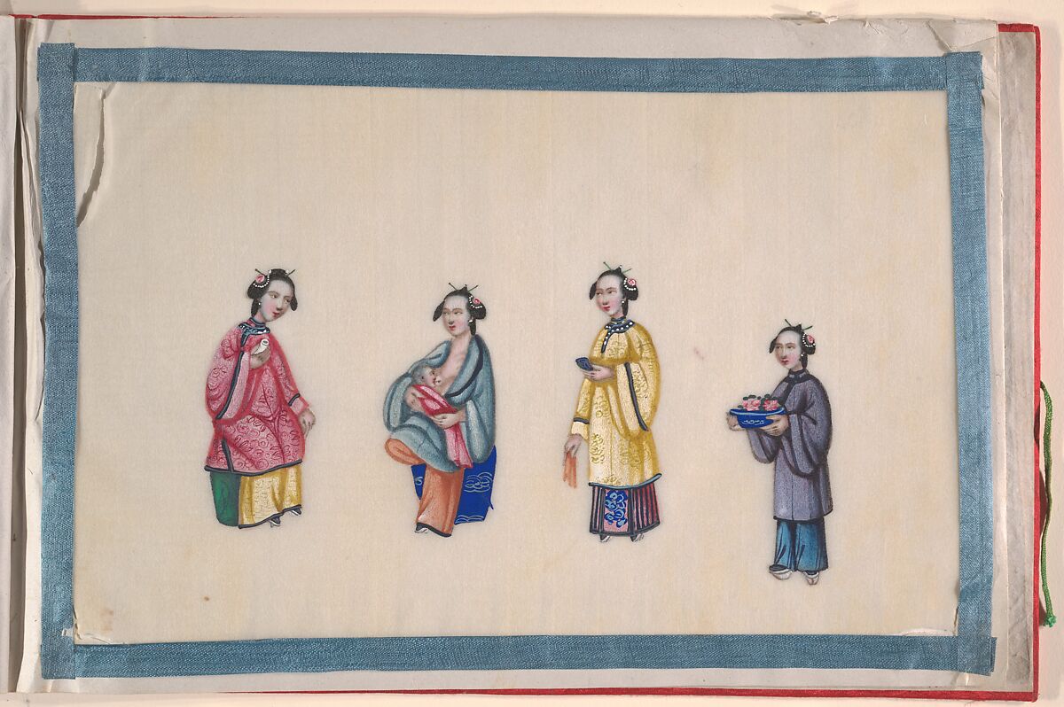 Album, Unidentified artist Chinese, Album of twelve leaves; ink and color on pith paper, bound in red damask, China