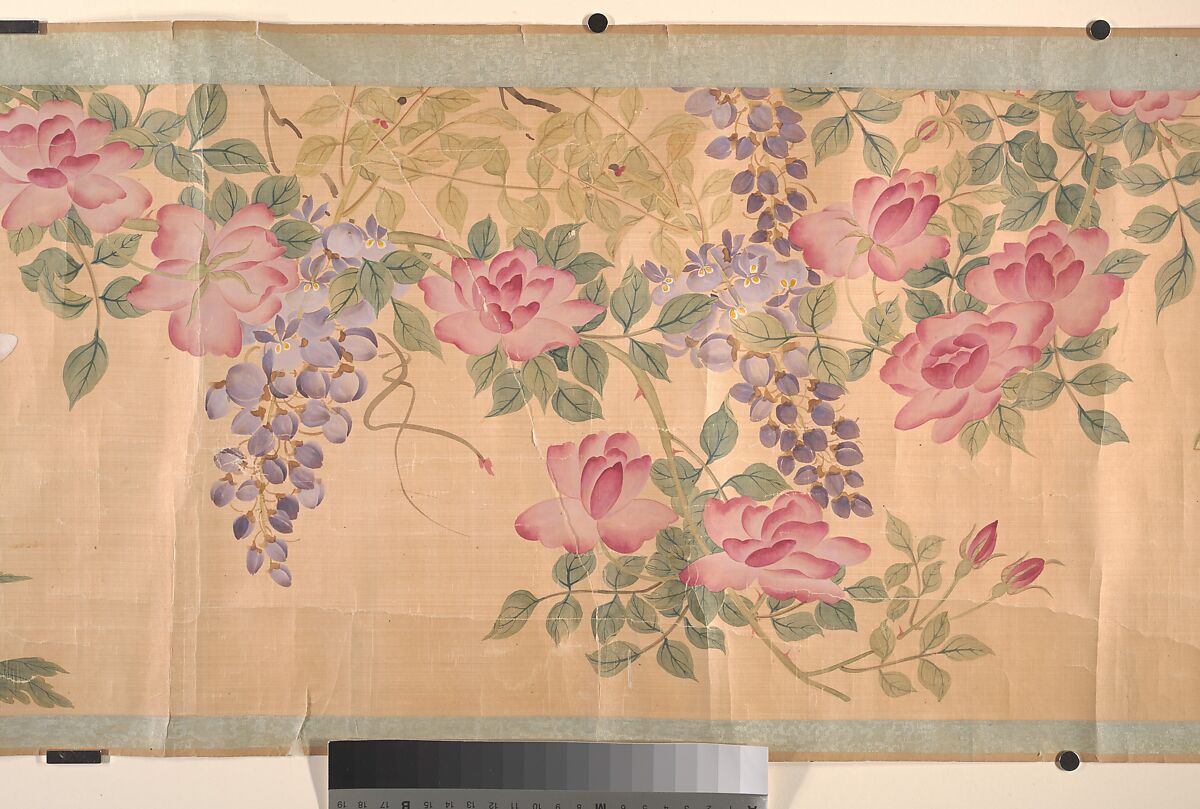 Roses and Wisteria, Unidentified artist, Handscroll; ink and color on silk, China
