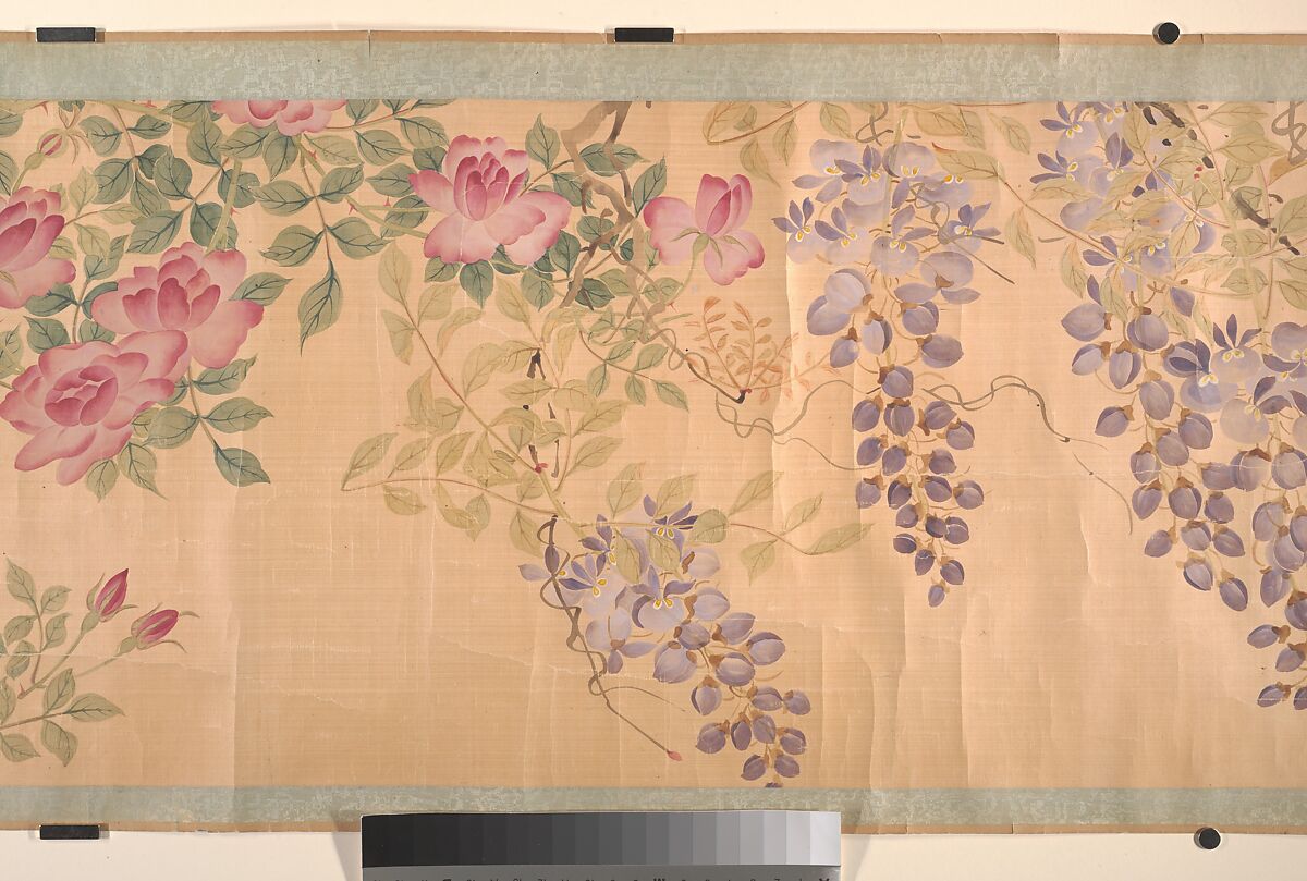 Roses and Wisteria, Unidentified artist, Handscroll; ink and color on silk, China
