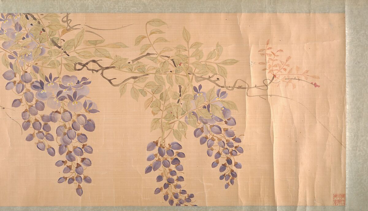 Roses and Wisteria, Unidentified artist, Handscroll; ink and color on silk, China