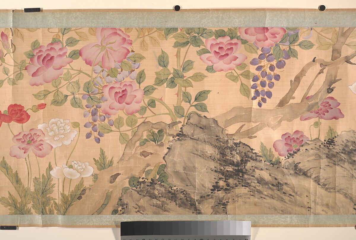 Roses and Wisteria, Unidentified artist, Handscroll; ink and color on silk, China
