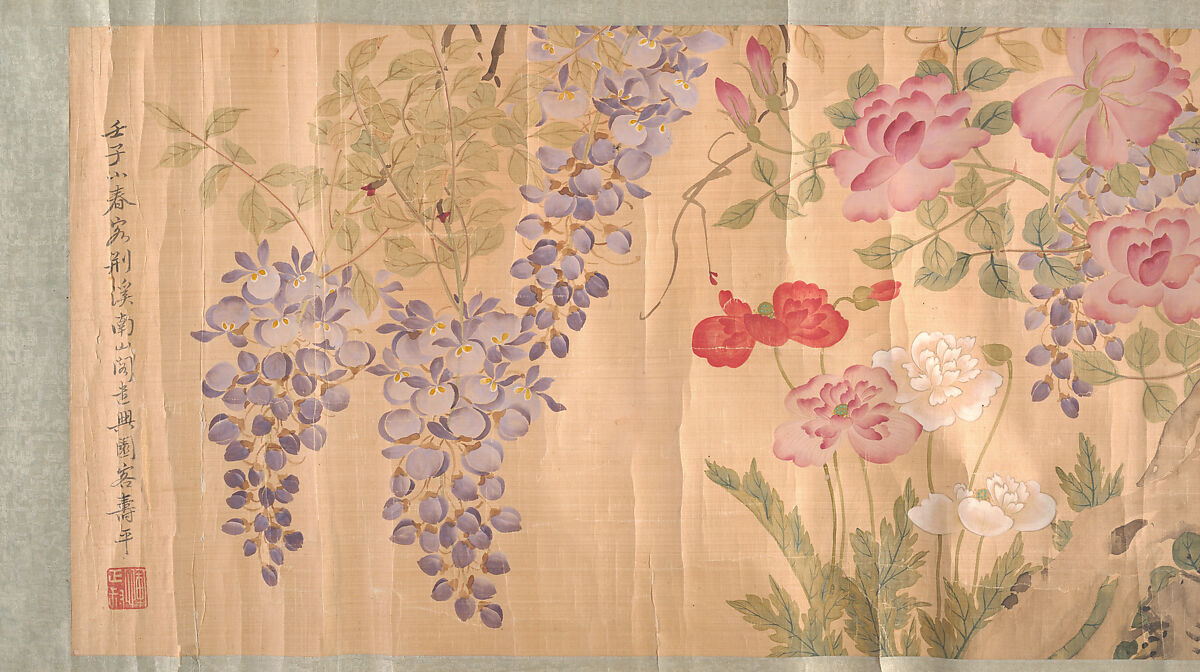 Roses and Wisteria, Unidentified artist, Handscroll; ink and color on silk, China 