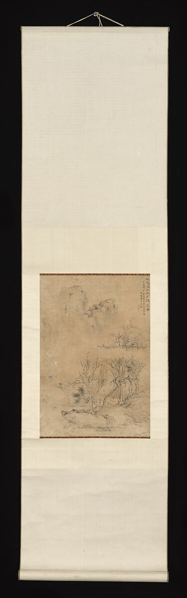 Landscape: Copy of "Walking Along in the Autumn Forest" by Ni Zan (1301-1374), Wu Tong (Chinese, active ca. 1834), Hanging scroll; ink and color washes on paper, China