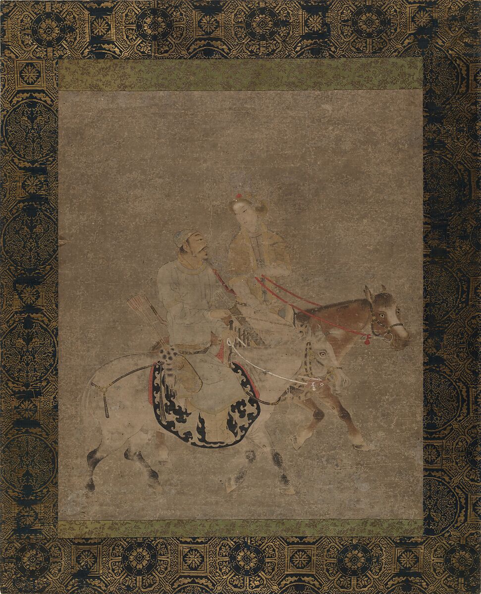 Man and Woman on Horseback, Unidentified artist, Handscroll; ink and color on paper, China 