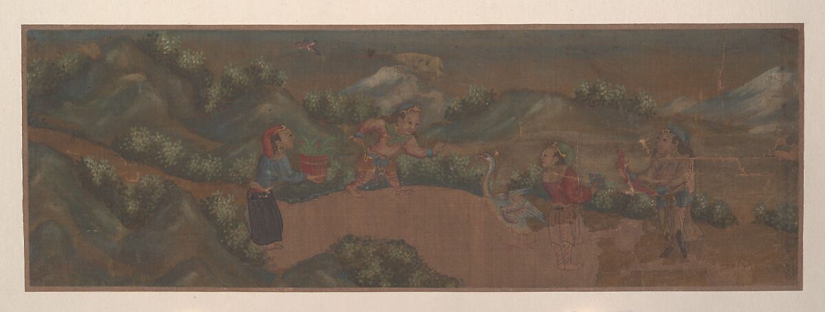 Landscape Painting of Figure in Woodland Setting, Unidentified artist, Album leaf; color on silk, China 