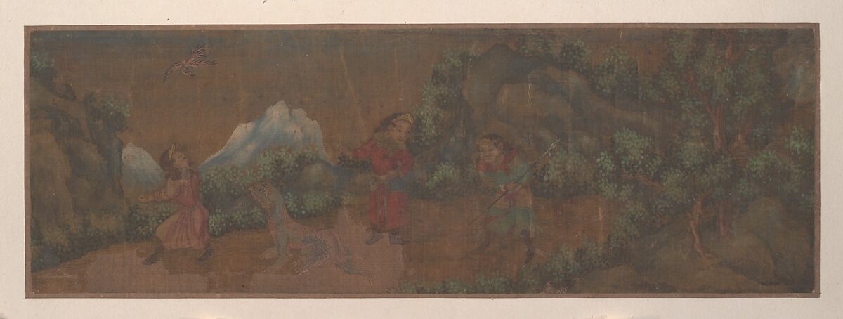 Landscape Painting of Figure in Woodland Setting, Unidentified artist, Album leaf; color on silk, China 