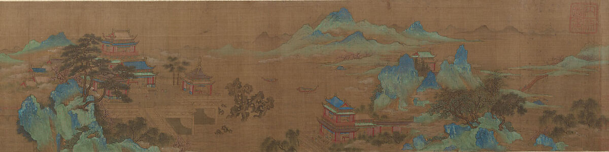 Spring Morning at the Palace of the Han Emperors, Unidentified artist (17th century), fake signature of Zhao Boju (died ca. 1162), Handscroll; ink and color on silk, China 