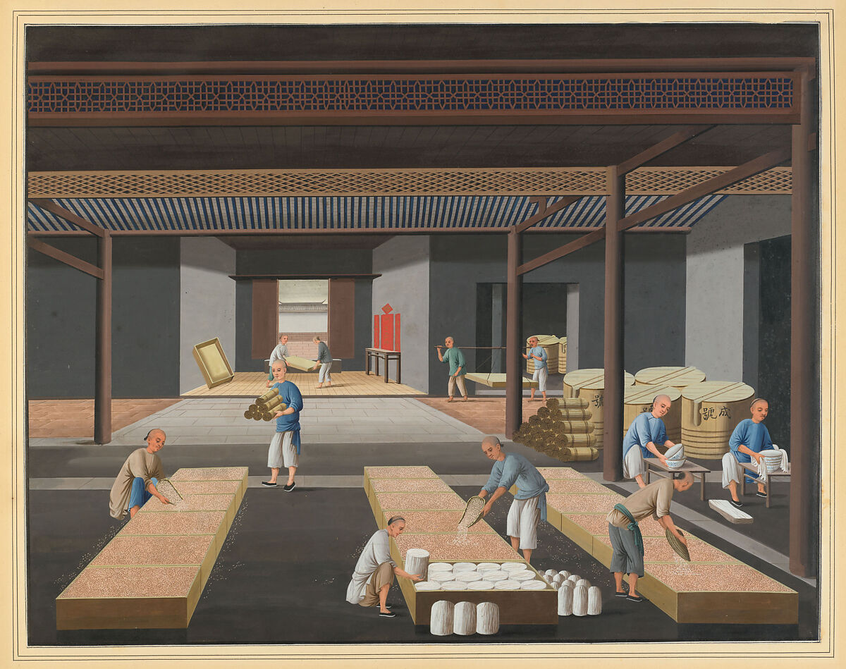 Packing Porcelain in Canton for Shipment to the West, Unidentified artist Chinese, 19th century, Watercolor on paper, China 