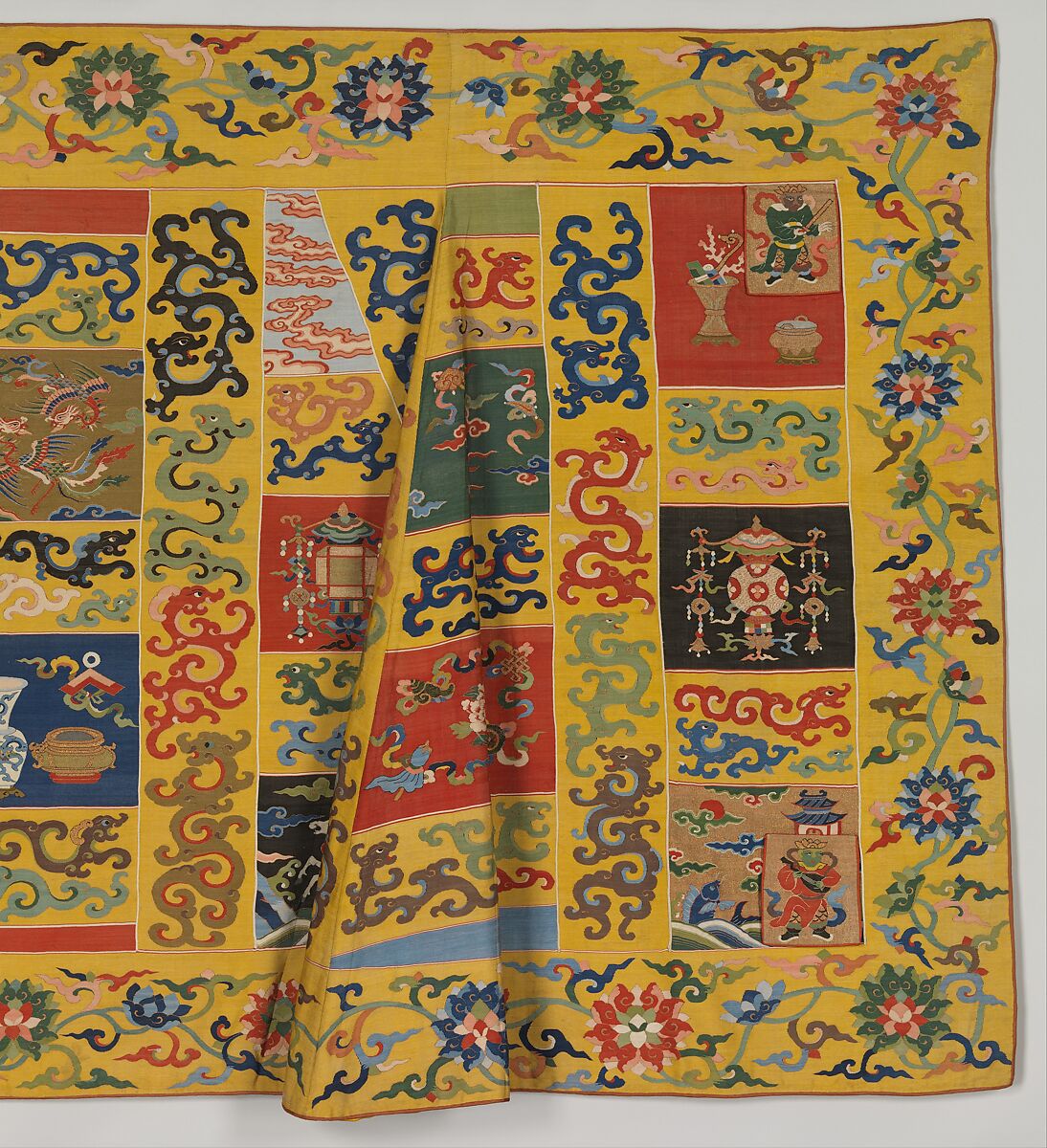 Theatrical Costume for the Role of a Buddhist Cleric, Silk, metallic-thread and feather tapestry (kesi), China