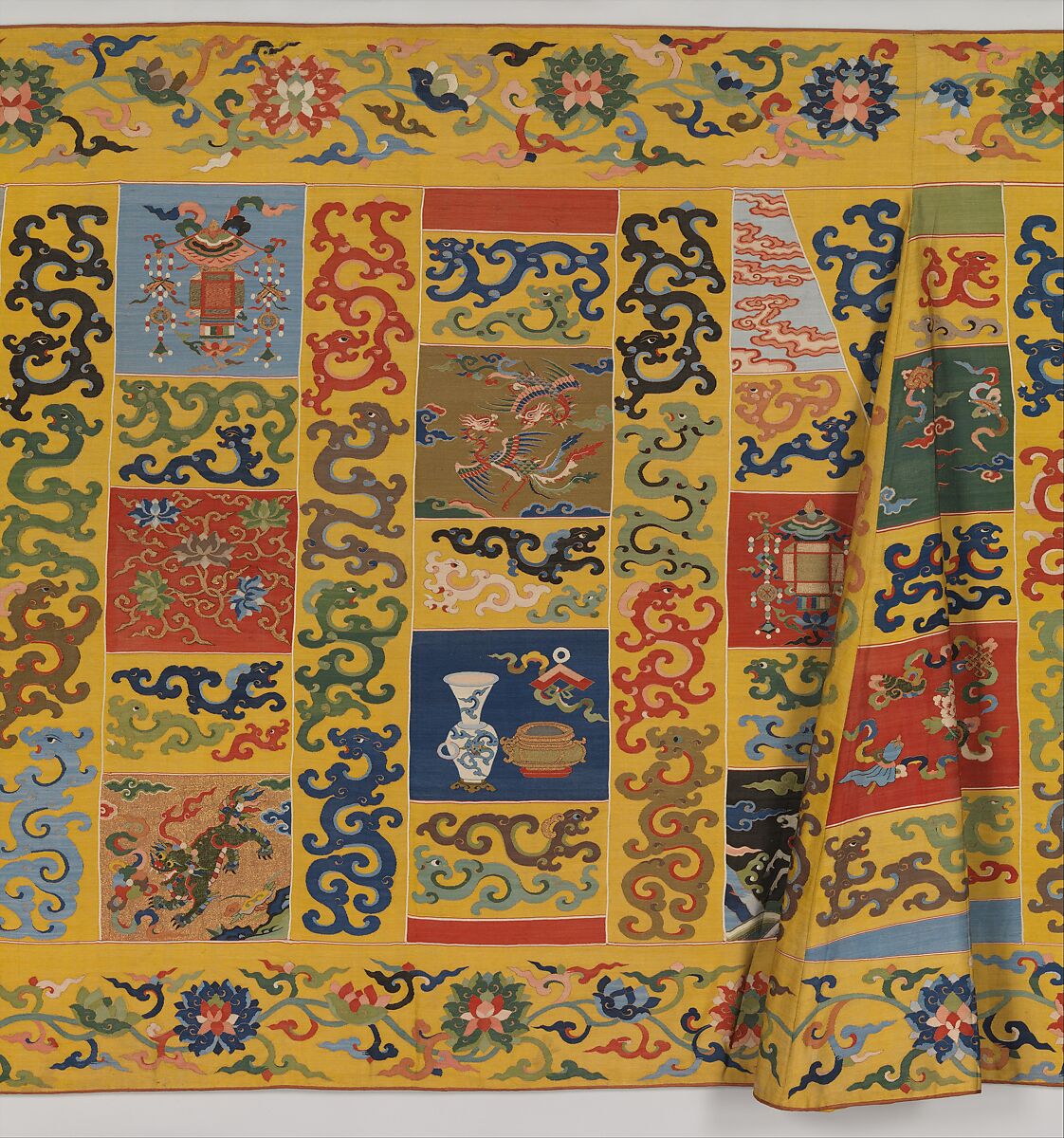 Theatrical Costume for the Role of a Buddhist Cleric, Silk, metallic-thread and feather tapestry (kesi), China