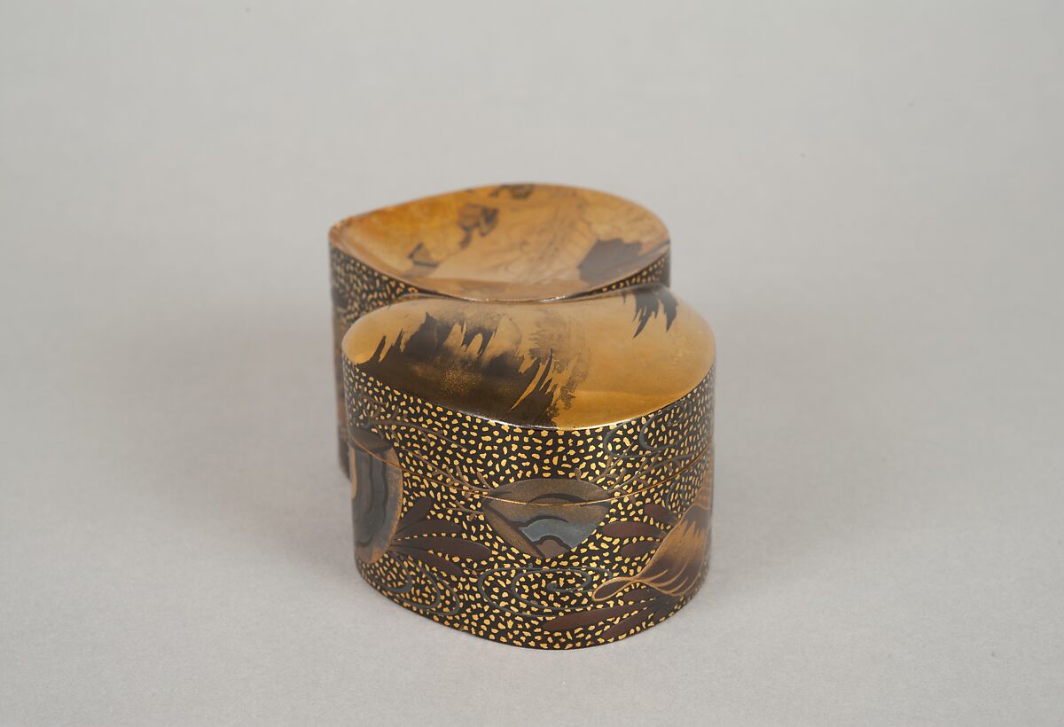 Incense Box (Kōbako) with Scene from The Tale of Genji, Lacquered wood with gold and silver takamaki-e, hiramaki-e, and togidashimaki-e, cutout gold- and silver-foil application, Japan