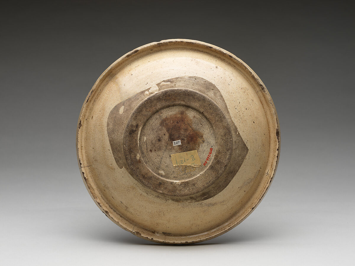 Ishizara with Rabbit Jumping Over a Stream, Stoneware with iron brown and cobalt blue under transparent glaze (Seto ware), Japan