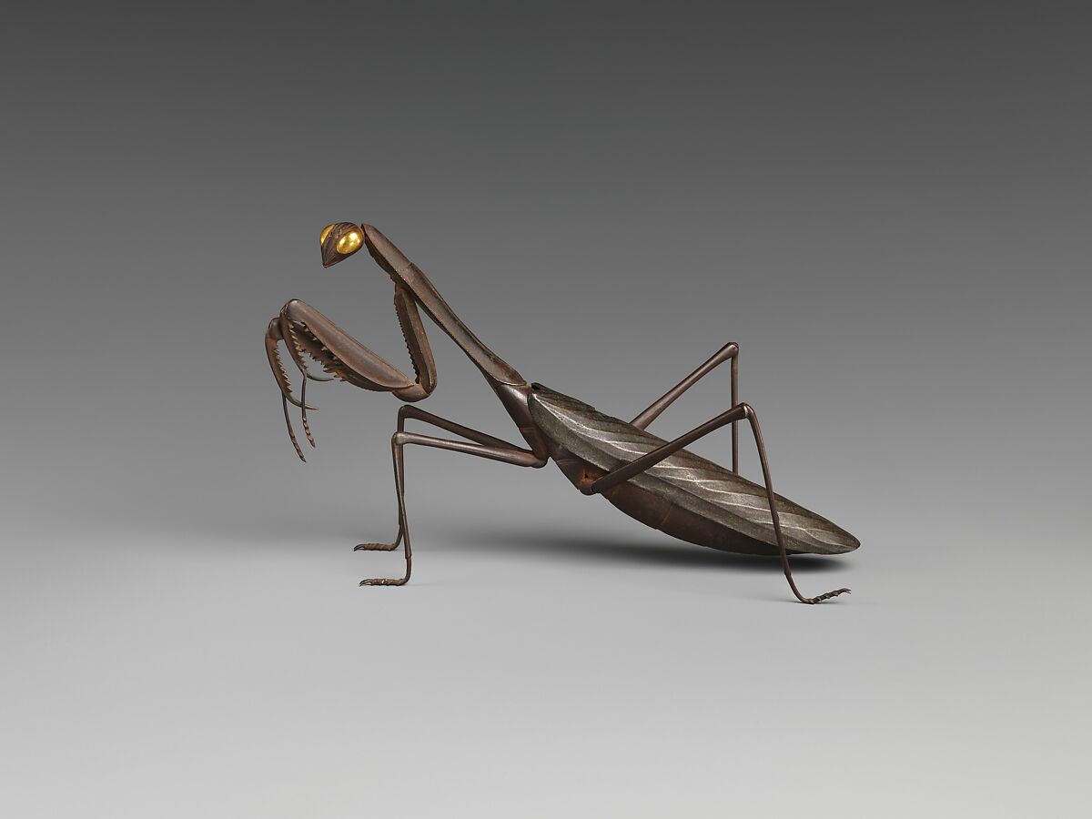 Incense Burner in Form of a Praying Mantis, Iron, gold, lining of silver, Japan