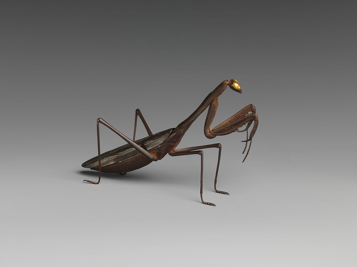 Incense Burner in Form of a Praying Mantis, Iron, gold, lining of silver, Japan 