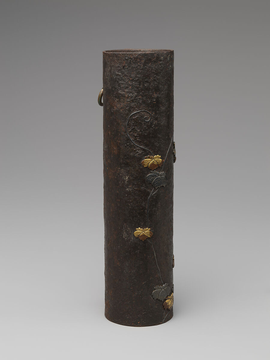 Hanging Vase, Iron inlaid with copper, silver and copper alloys (shibuichi), gilded accents, Japan