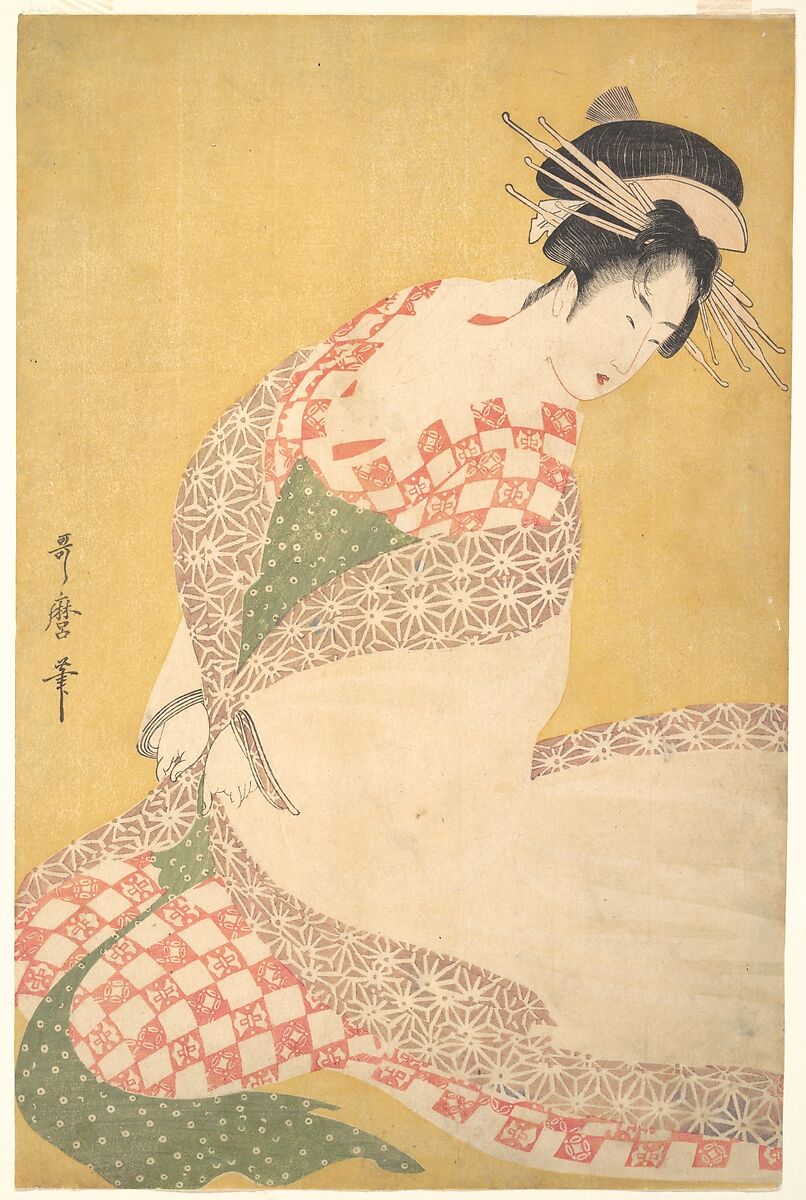 The Outer Robe, Kitagawa Utamaro (Japanese, ca. 1754–1806), Woodblock print; ink and color on paper, Japan 