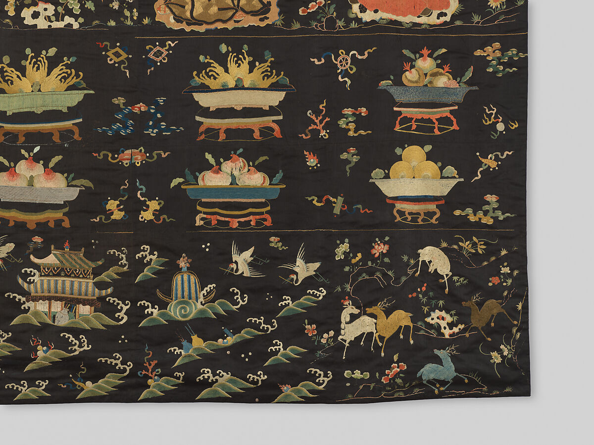 Hanging with the Three Stars, Silk and metal thread embroidery on silk satin, China