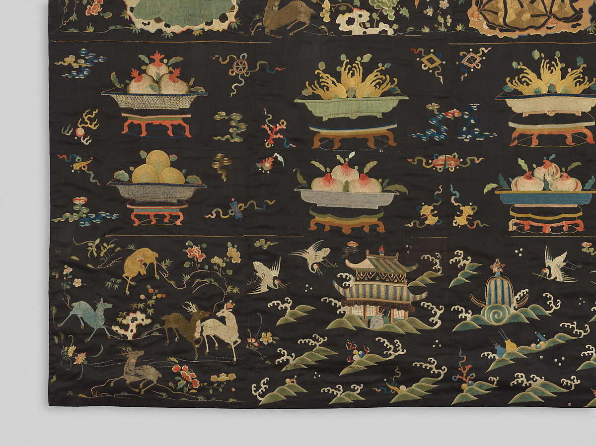 Hanging with the Three Stars, Silk and metal thread embroidery on silk satin, China