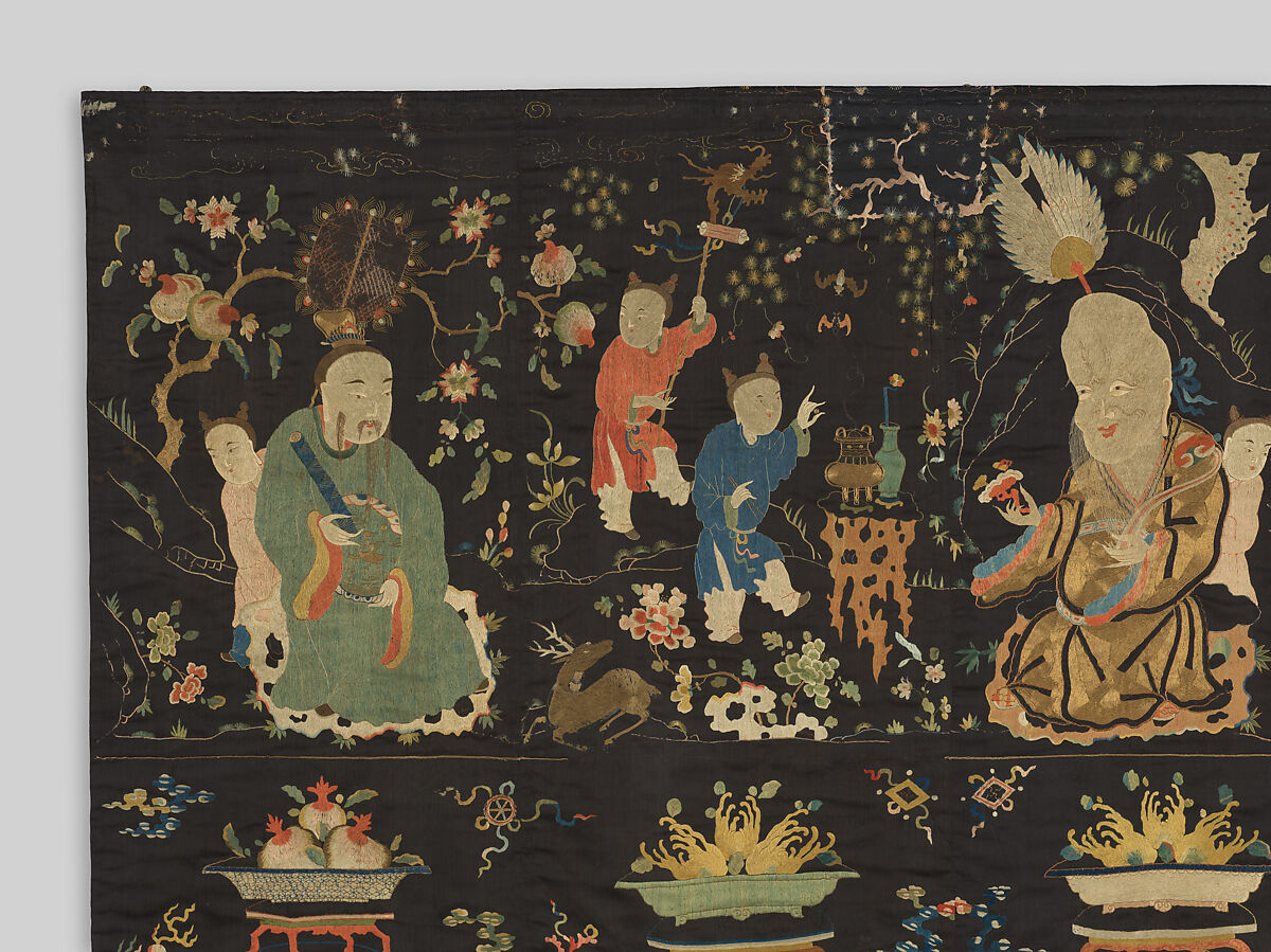 Hanging with the Three Stars, Silk and metal thread embroidery on silk satin, China