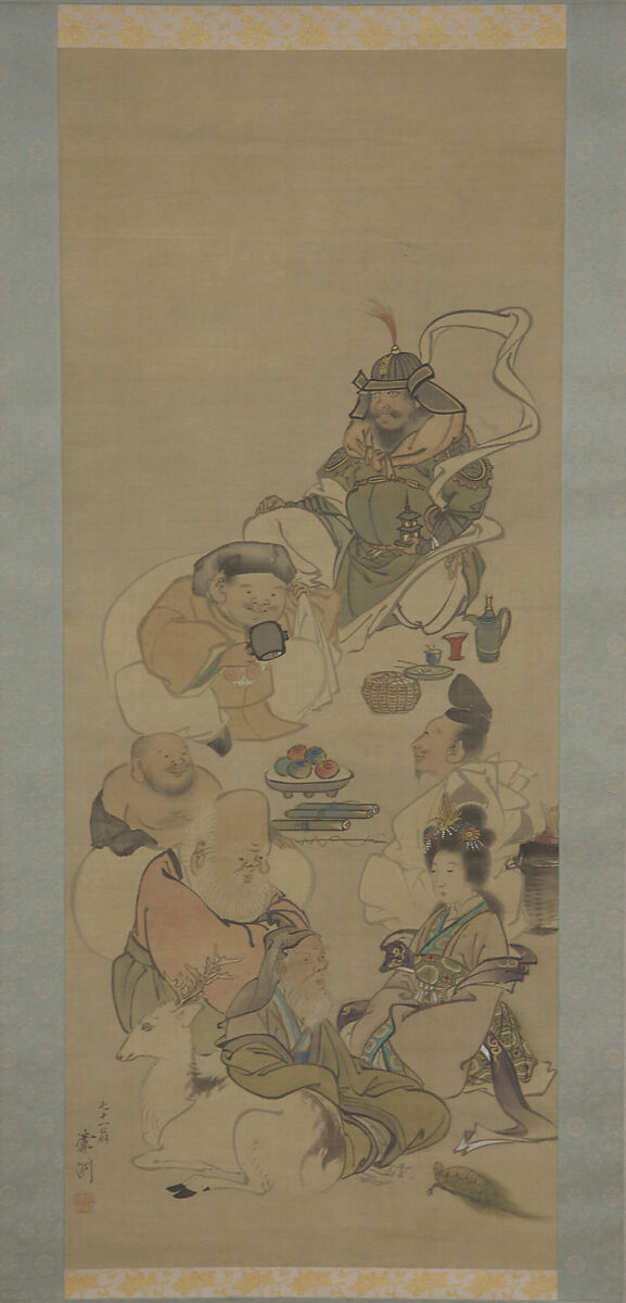 Seven Gods of Good Fortune, Nagasawa Roshū (Japanese, 1767–1847), Hanging scroll; ink and color on silk, Japan 