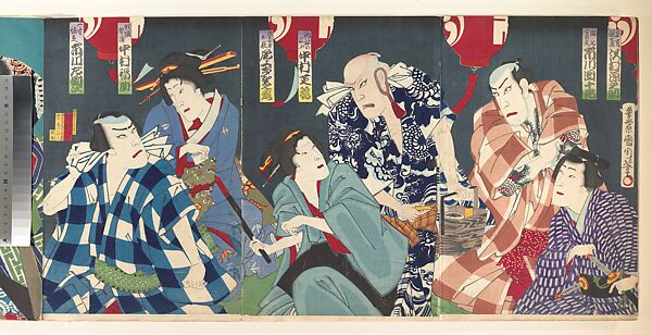 Album of Thirty-Two Triptychs of Polychrome Woodblock Prints by Various Artists, Toyohara Kunichika (Japanese, 1835–1900), Album of thirty-two triptychs of woodblock prints; ink and color on paper, Japan