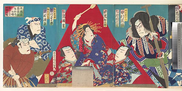 Album of Thirty-Two Triptychs of Polychrome Woodblock Prints by Various Artists, Toyohara Kunichika (Japanese, 1835–1900), Album of thirty-two triptychs of woodblock prints; ink and color on paper, Japan
