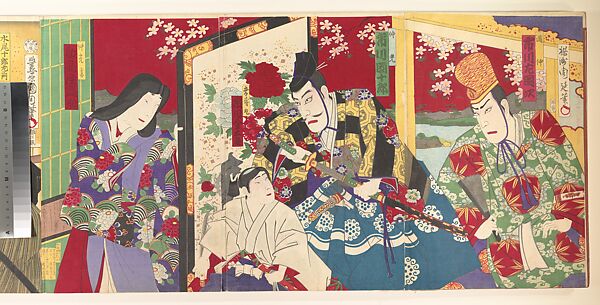 Album of Thirty-Two Triptychs of Polychrome Woodblock Prints by Various Artists, Toyohara Kunichika (Japanese, 1835–1900), Album of thirty-two triptychs of woodblock prints; ink and color on paper, Japan