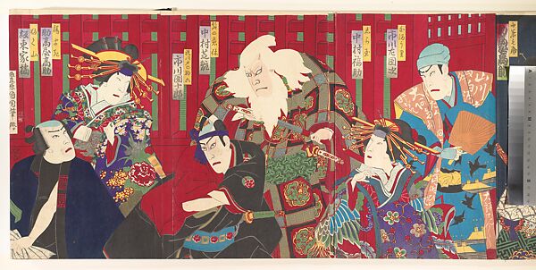 Album of Thirty-Two Triptychs of Polychrome Woodblock Prints by Various Artists, Toyohara Kunichika (Japanese, 1835–1900), Album of thirty-two triptychs of woodblock prints; ink and color on paper, Japan