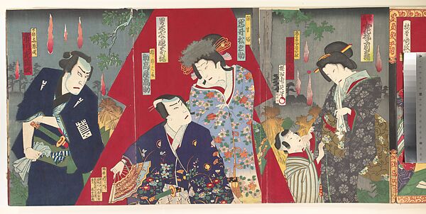 Album of Thirty-Two Triptychs of Polychrome Woodblock Prints by Various Artists, Toyohara Kunichika (Japanese, 1835–1900), Album of thirty-two triptychs of woodblock prints; ink and color on paper, Japan