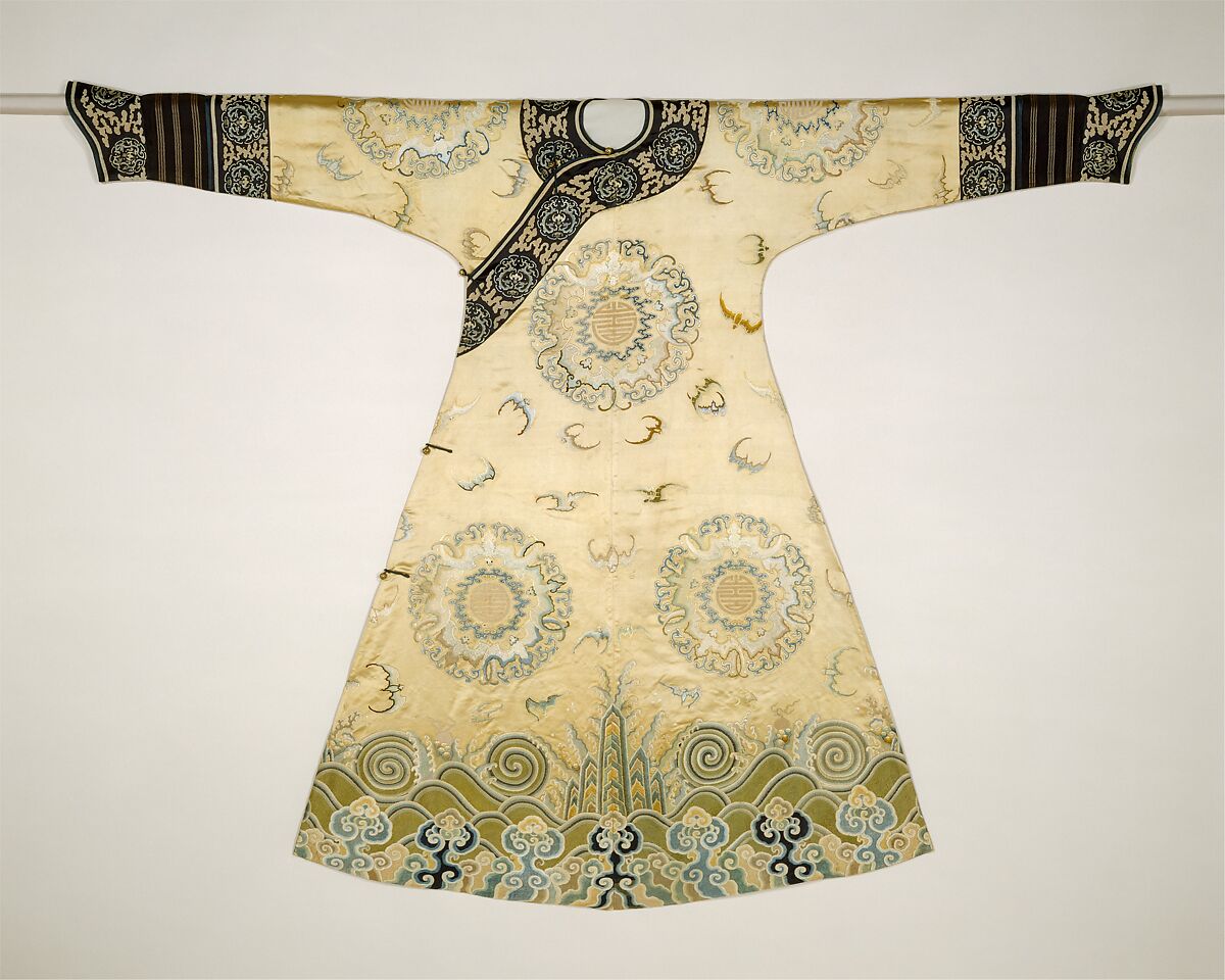 Woman’s ceremonial robe, Silk and metallic thread embroidery on silk satin, China 